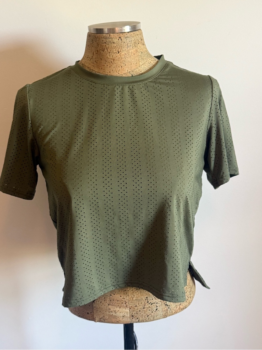 ZYIA Olive Perforated Short Sleeve Crop Top